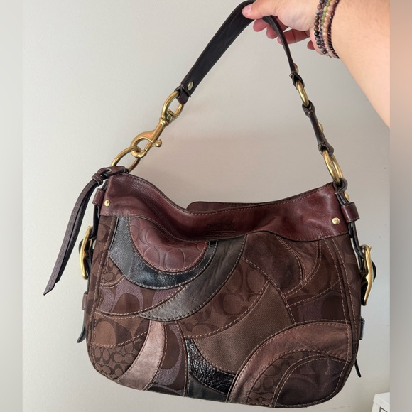 Coach Handbags - Coach Zoe Patchwork Leather Hobo Shoulder Bag in Brown Suede and Leather
